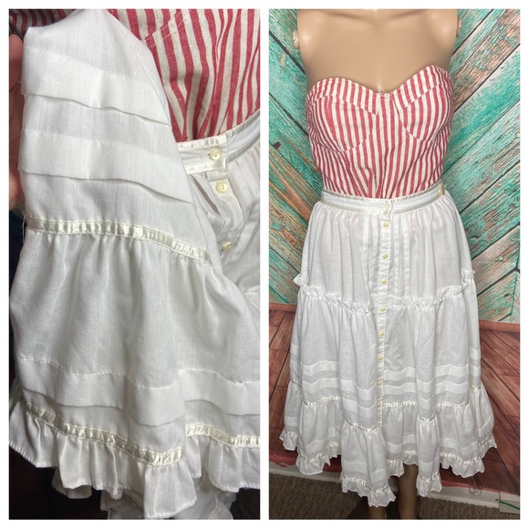 Vintage White Jessica’s Gunnies Gunne Sax Tiered Cotton Boho Cottagecore Skirt - Picture 2 of 5
